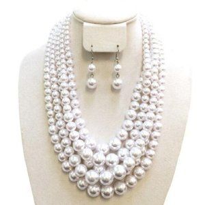 White 5 Layer Pearl Beaded Necklace